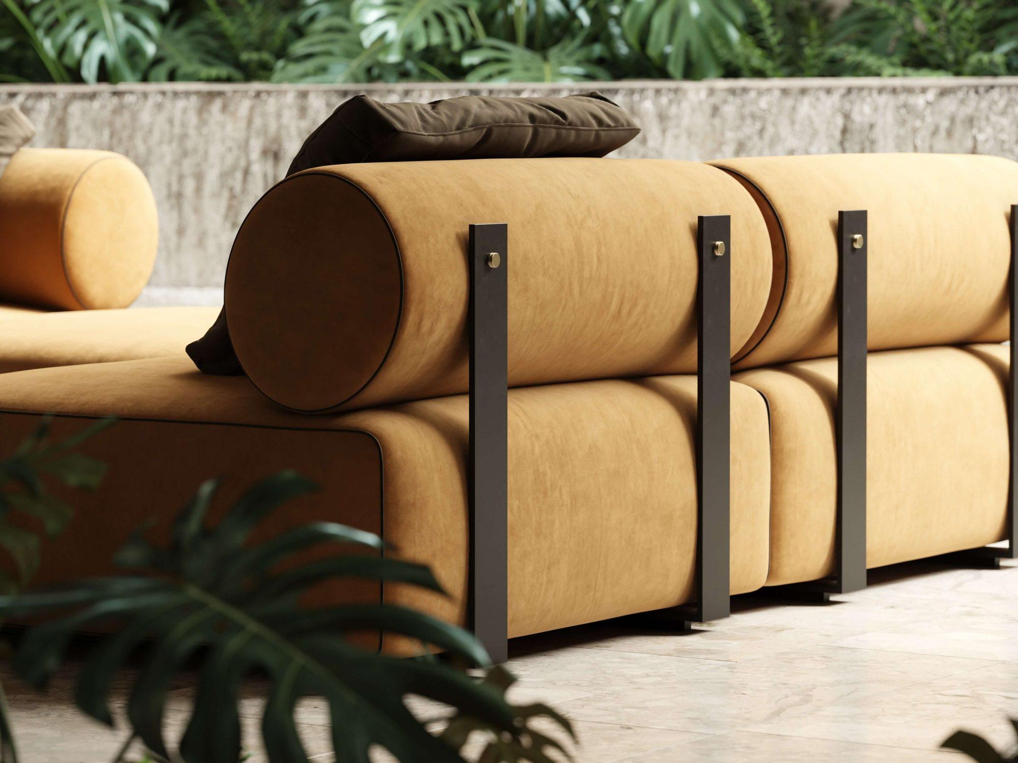 Oversized Lounge Chair In Black Steel & Brushed Gold Detailing For Sale 9