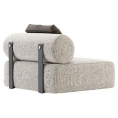 Oversized Lounge Chair In Black Steel & Brushed Gold Detailing