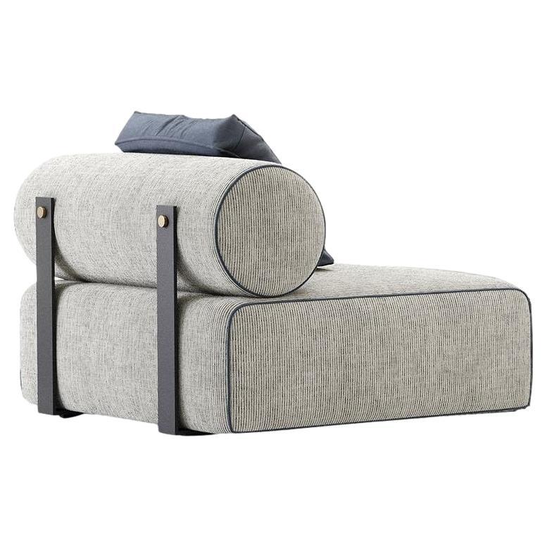 Oversized Lounge Chair In Black Steel & Brushed Gold Detailing For Sale