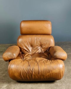 Oversized Lounge Chair Tan Cognac Leather Cuddle Bubble Shaped Armchair Retro