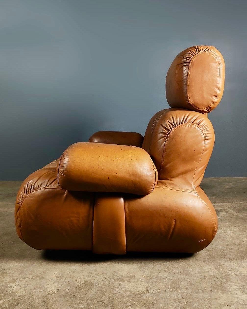 Unknown Oversized Lounge Chair Tan Cognac Leather Cuddle Bubble Shaped Armchair Retro