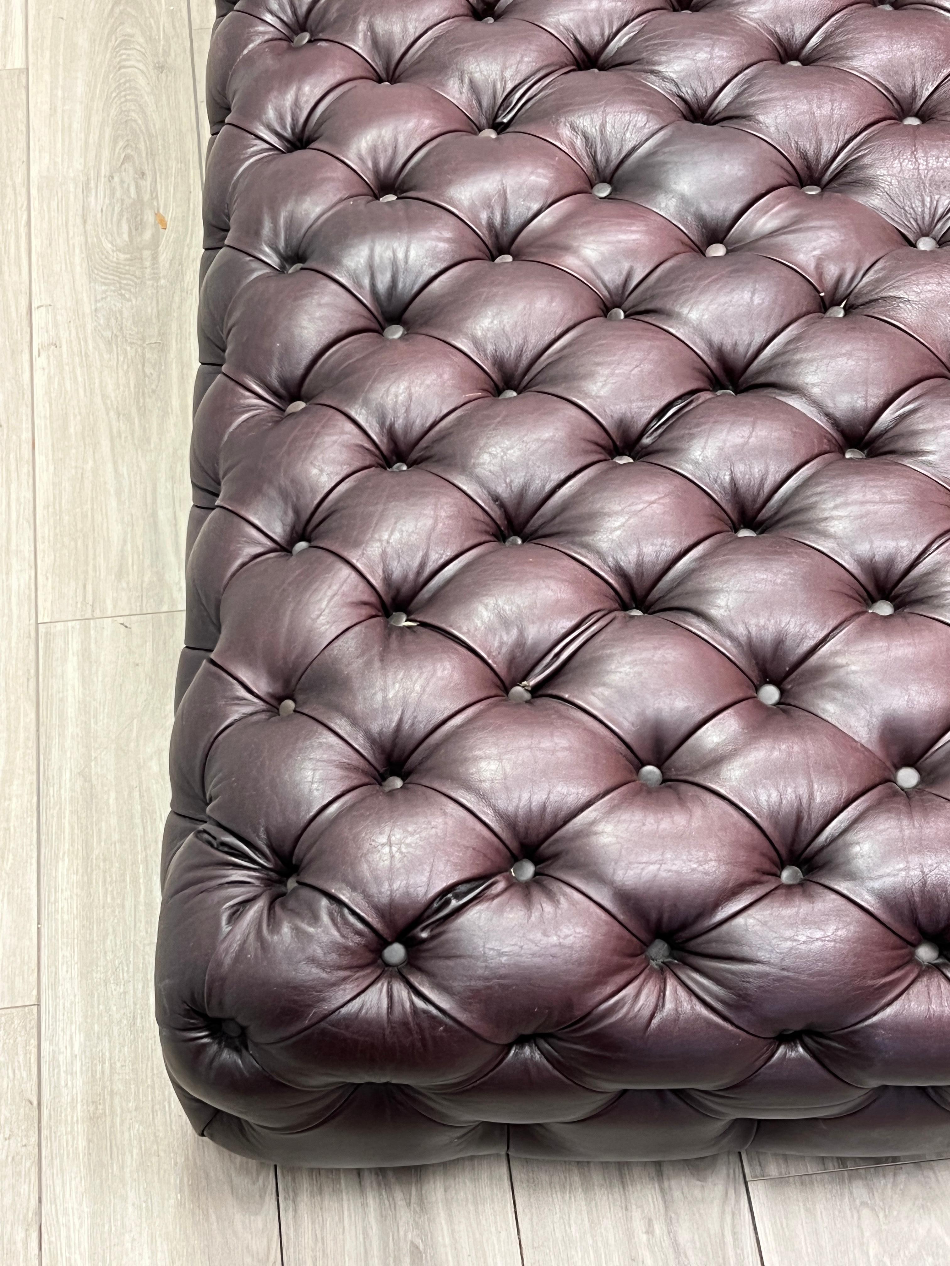 Oversized Low-Rise Leather Tufted Chesterfield Ottoman In Good Condition In Nashville, TN