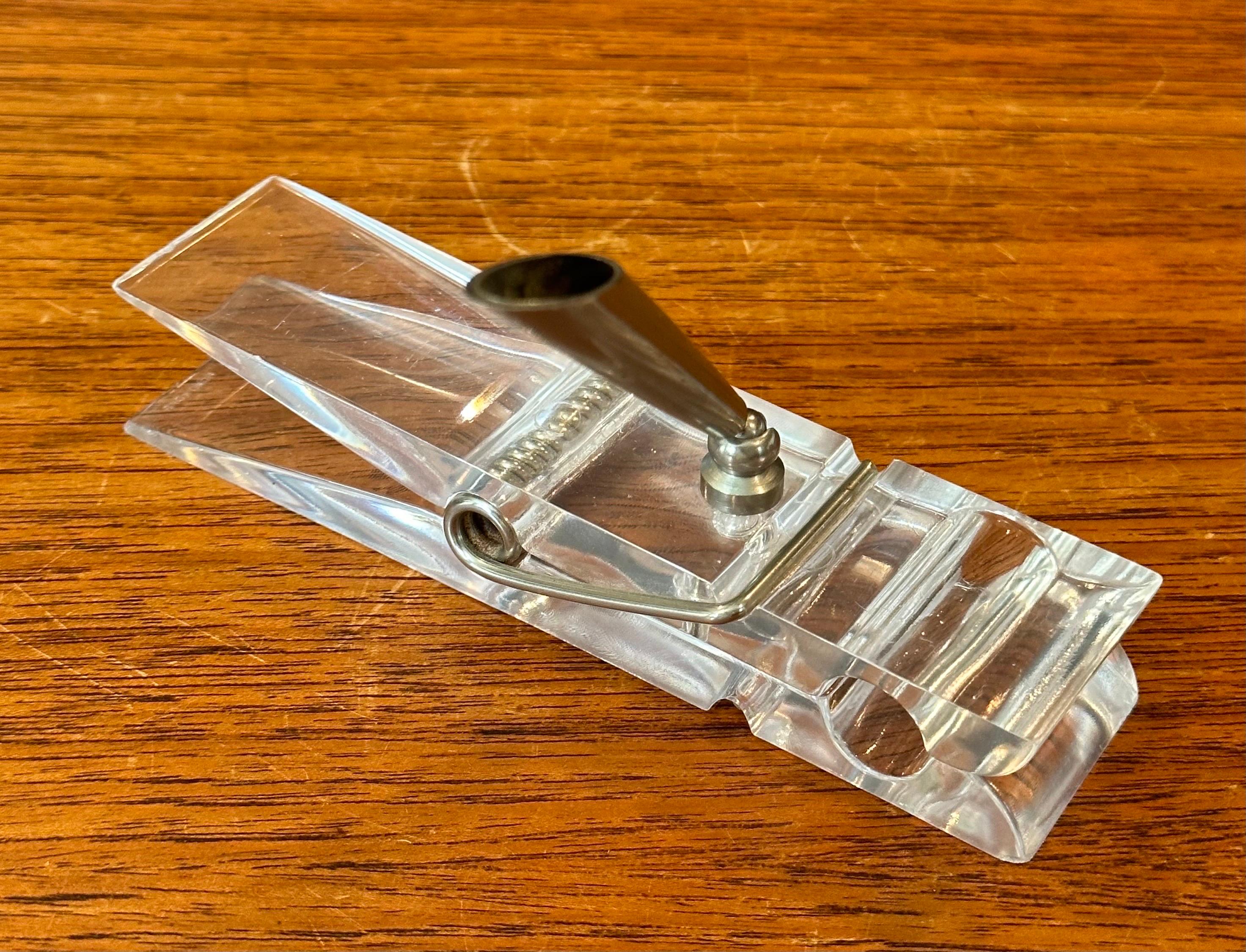 Mid-Century Modern Oversized Lucite Clothespin Paperweight / Pen Holder / Desk Accessory For Sale