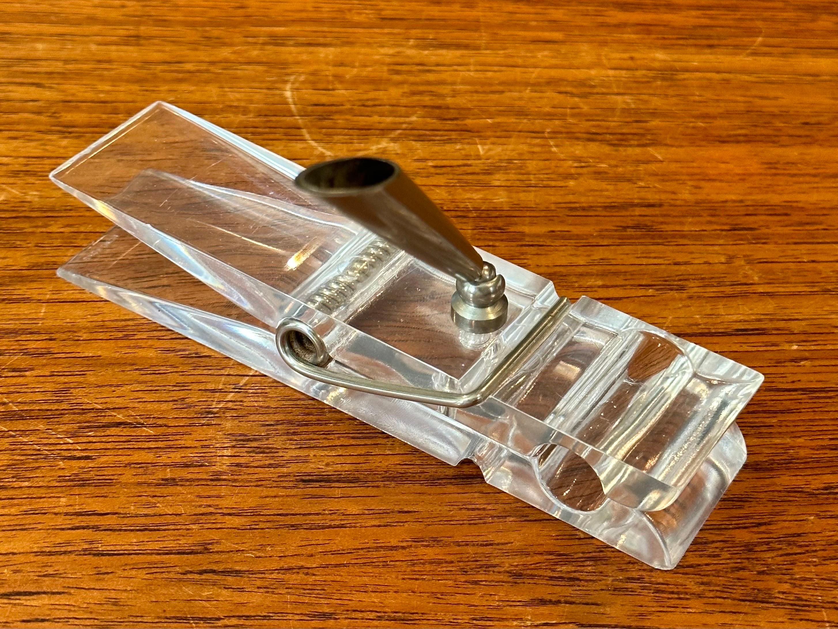 American Oversized Lucite Clothespin Paperweight / Pen Holder / Desk Accessory For Sale