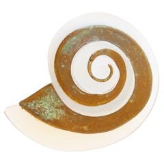 Vintage Oversized Lucite & Patinated Brass Swirl / Snail Brooch By Fabrice Paris, 1970s