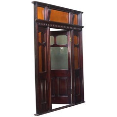 Oversized Mahogany Edwardian Tradesman Shop Sample Model Door Stained Glass