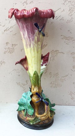 Oversized Majolica Morning Glory Vase circa 1890 Fives Lille