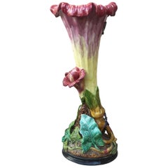 Oversized Majolica Morning Glory Vase circa 1890 Fives Lille
