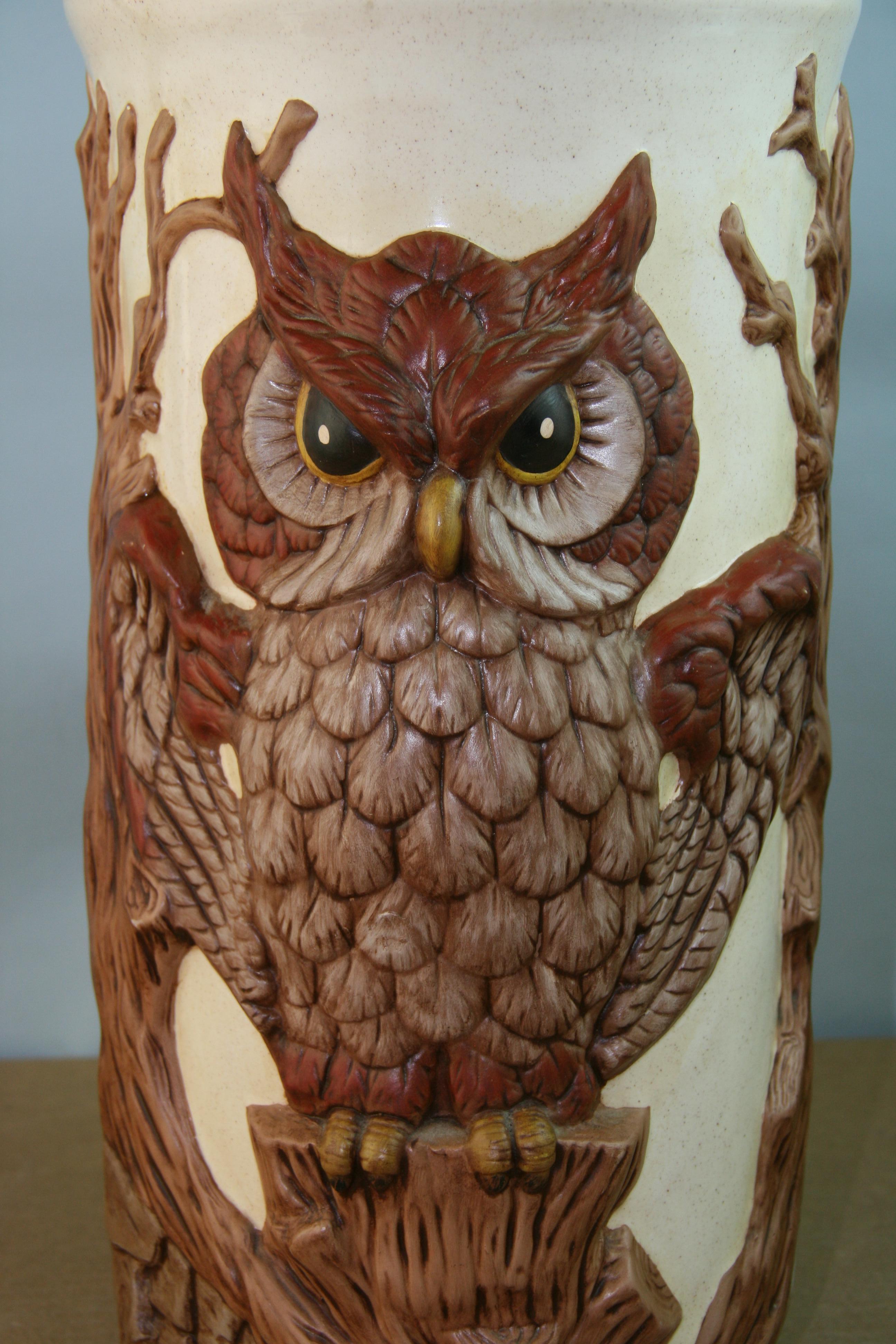 Oversized Majolica Owl Vase /Umbrella/Stick  Stand, 1973 3