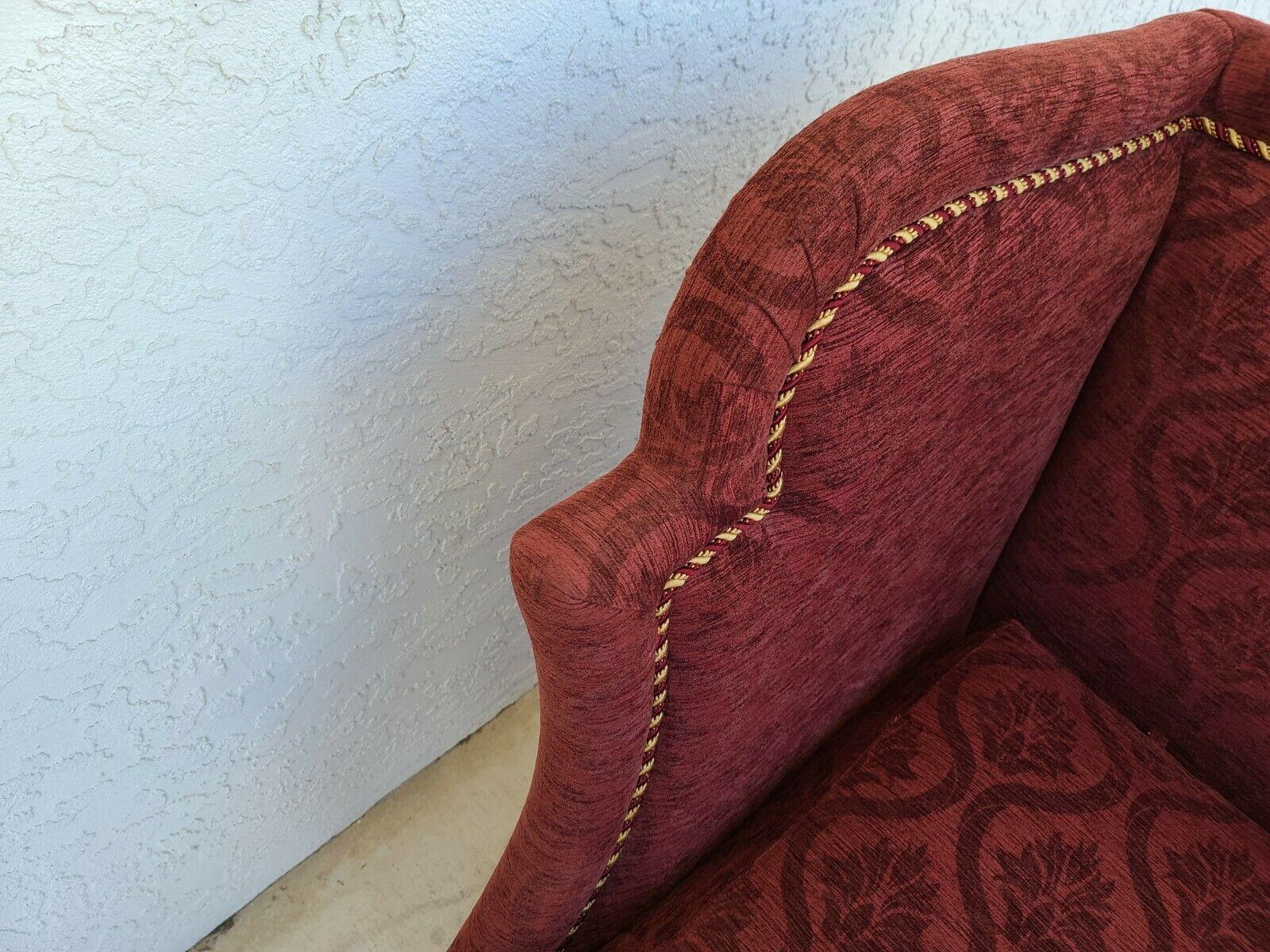Oversized Marge Carson Damask Wingback Chair Sette with Rolling Ottoman In Good Condition For Sale In Lake Worth, FL