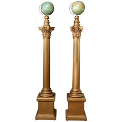 Oversized Knights Templar Ceremonial Corinthian Columns & World Globes, Pair