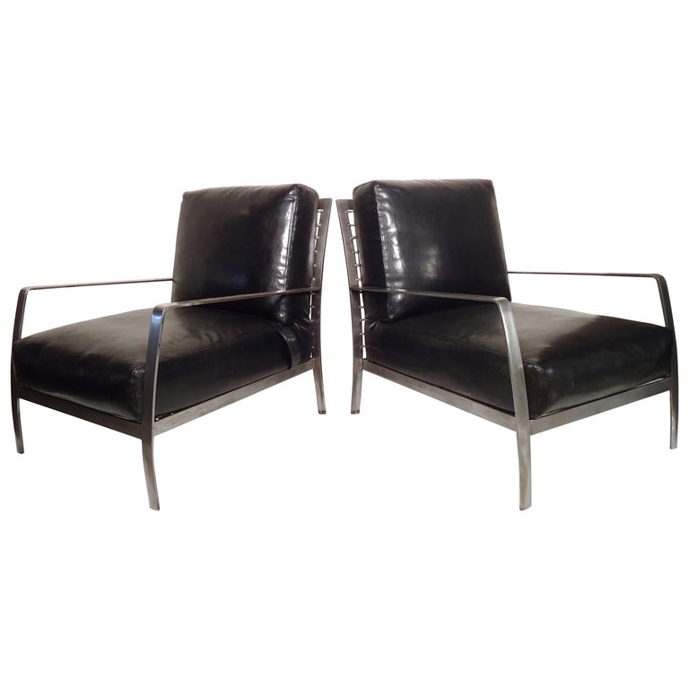 Oversized Metal and Leather Chairs For Sale at 1stdibs