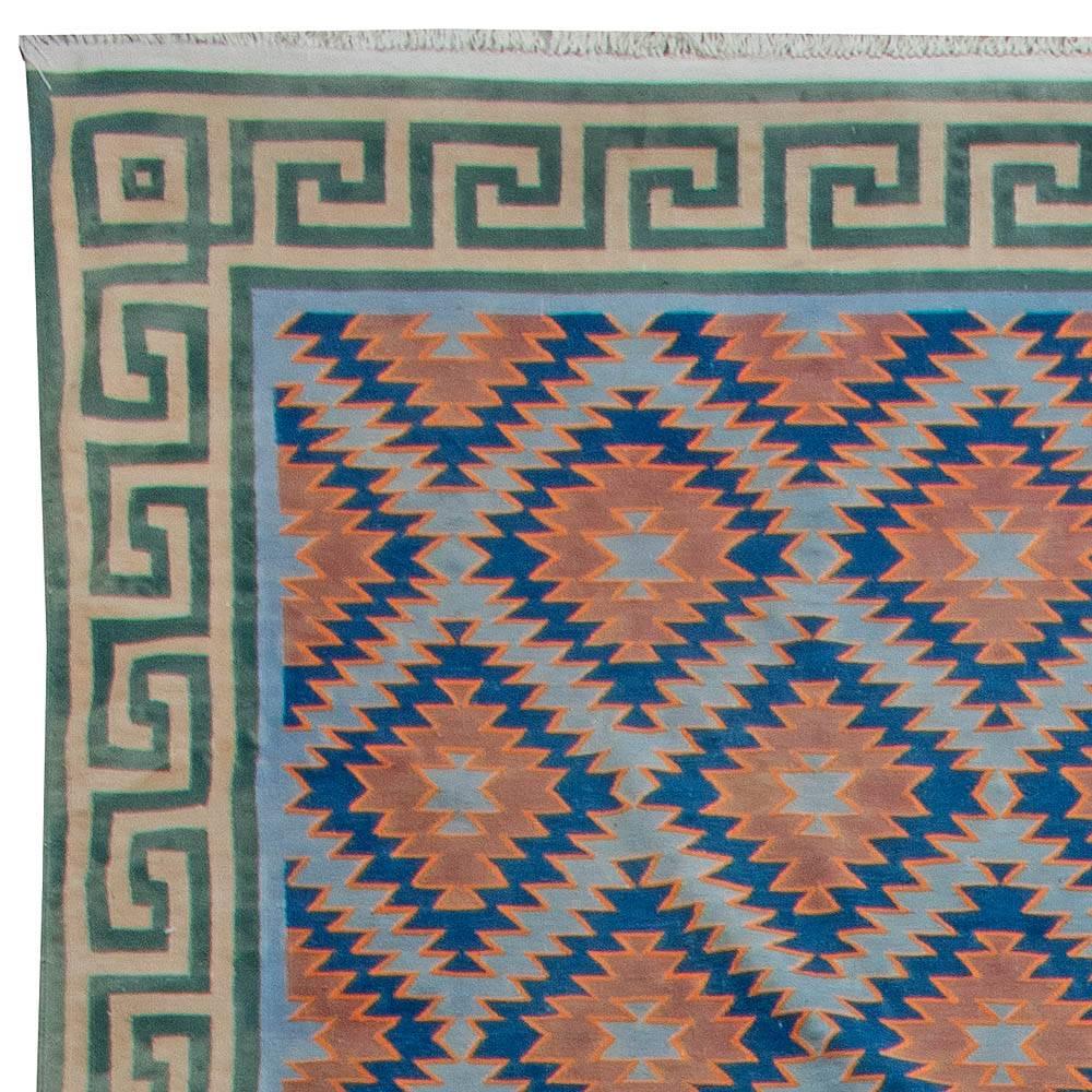 Oversized Midcentury Indian Dhurrie Cotton Rug For Sale 1