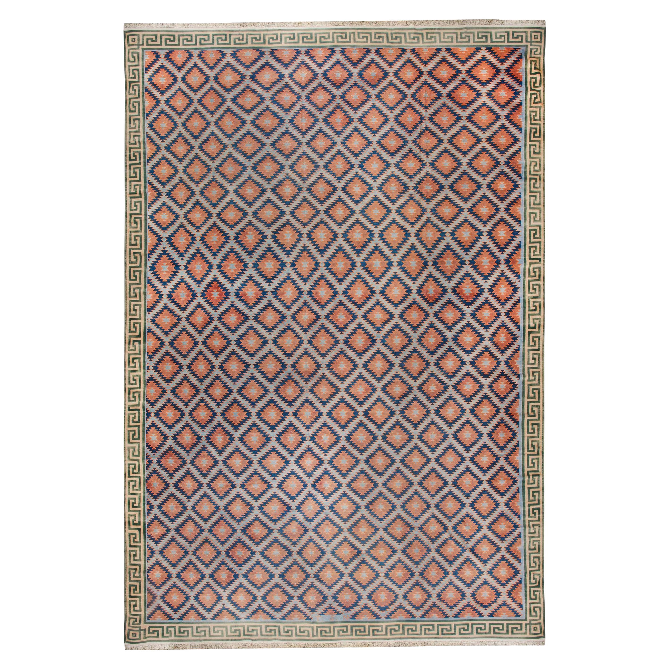 Oversized Midcentury Indian Dhurrie Cotton Rug For Sale