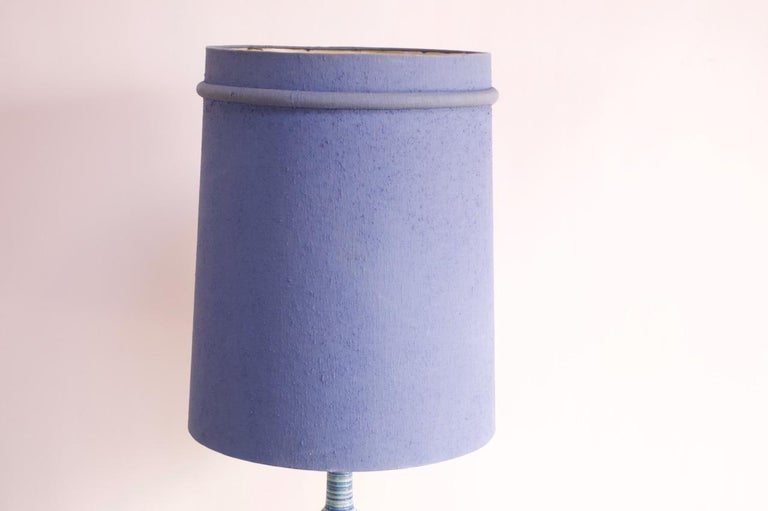 Oversized Midcentury Blue Ceramic Lamp with Floral Motif In Good Condition For Sale In Brooklyn, NY