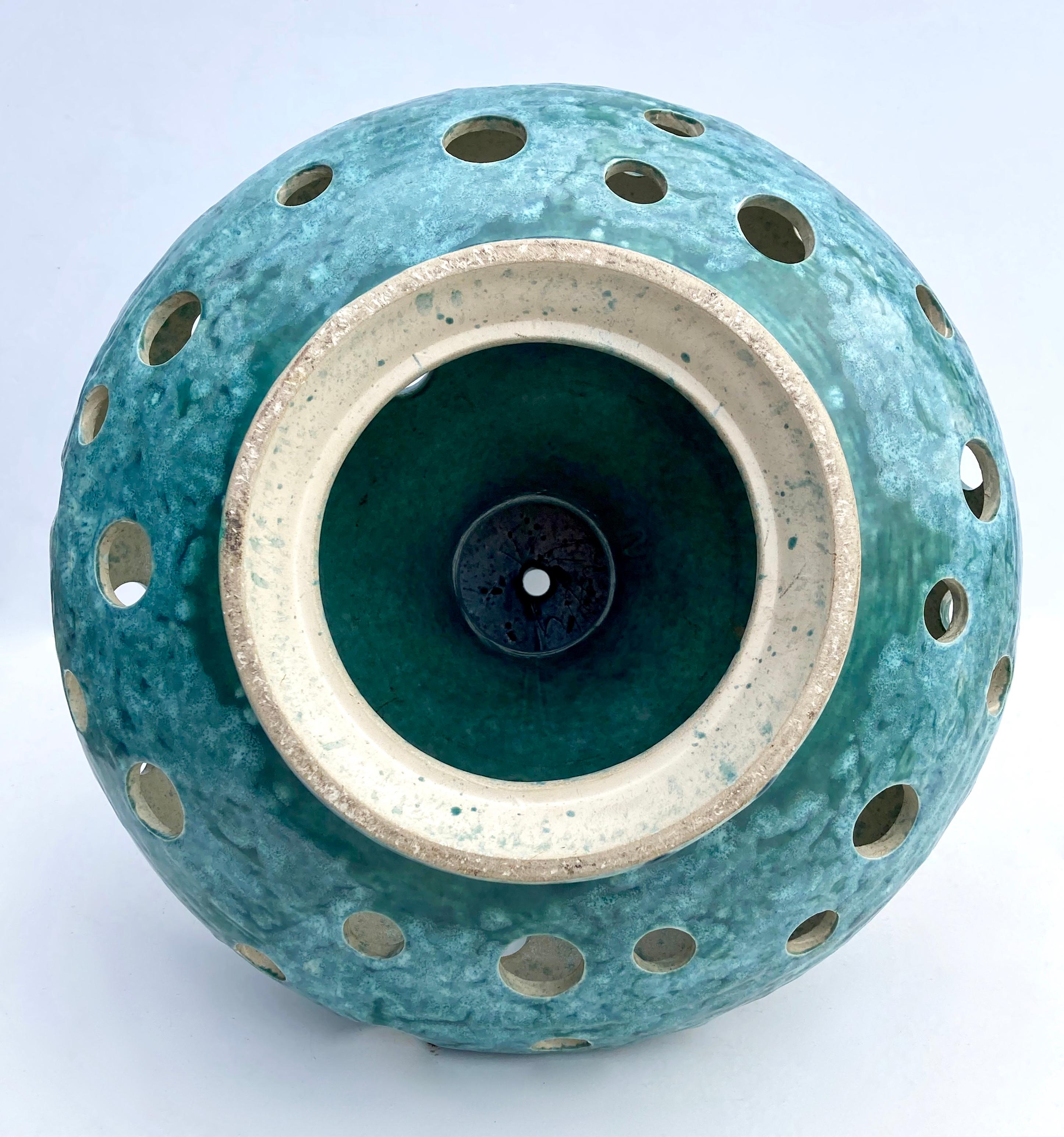 Lampe surdimensionnée, moderne du milieu du siècle dernier, des années 1960, base en céramique turquoise  en vente 3