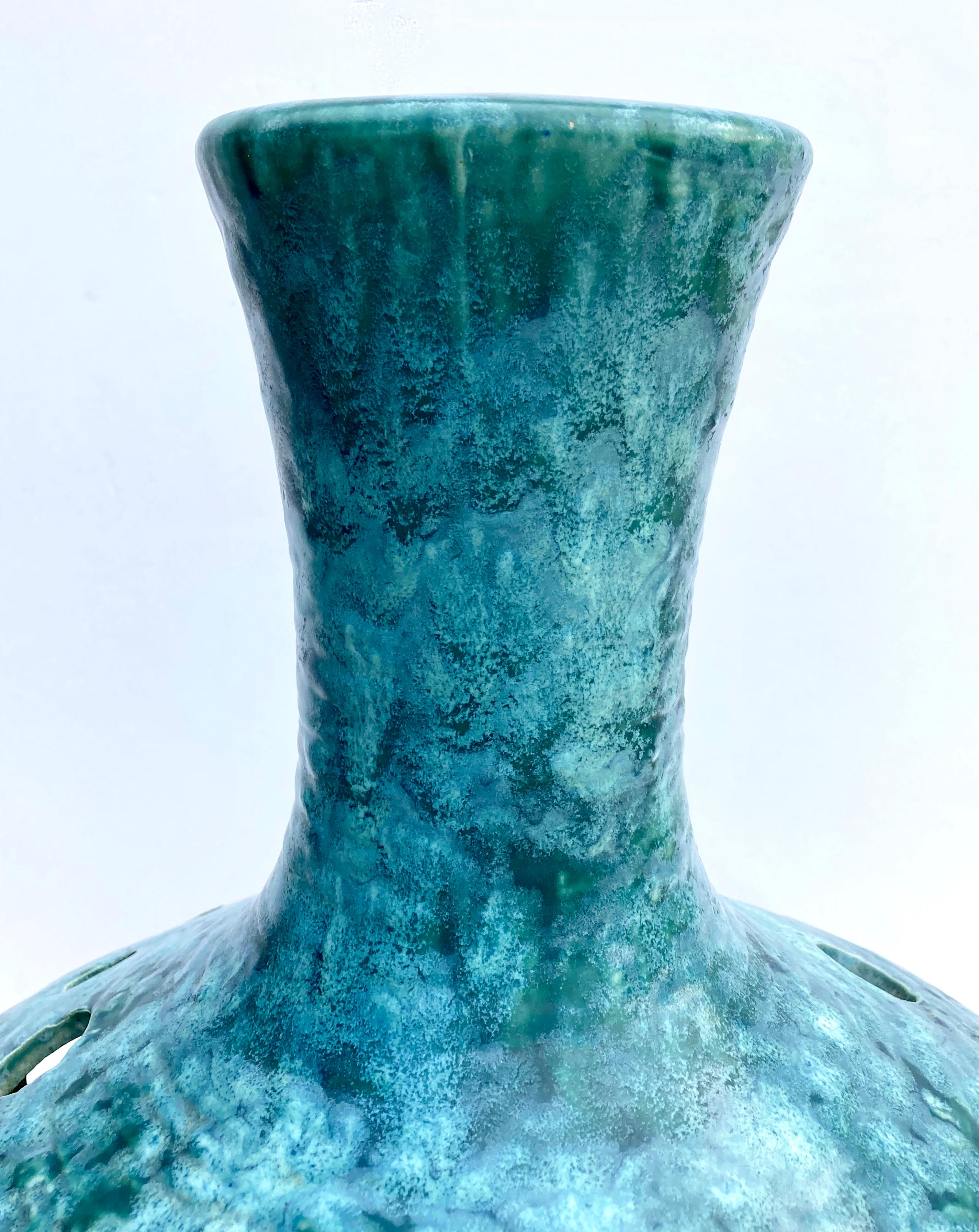 Hand-Crafted Oversized Mid-Century Modern 1960s Fat Lava Lamp Base in Turquoise Ceramic  For Sale