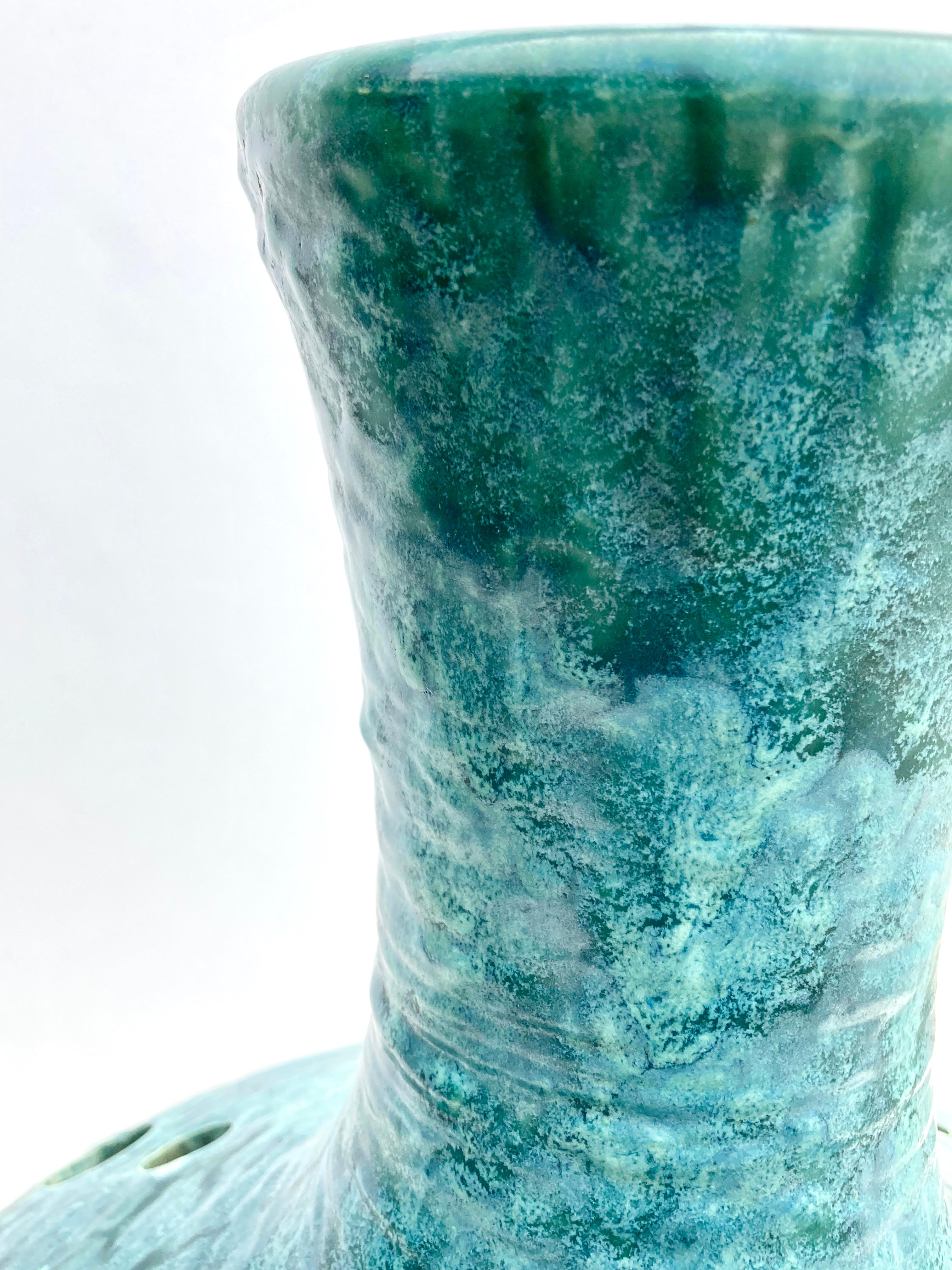Oversized Mid-Century Modern 1960s Fat Lava Lamp Base in Turquoise Ceramic  In Good Condition For Sale In COLMAR, FR