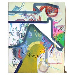 Pintura al óleo sobre lienzo abstracta impresionista sobredimensionada y moderna de mediados de siglo