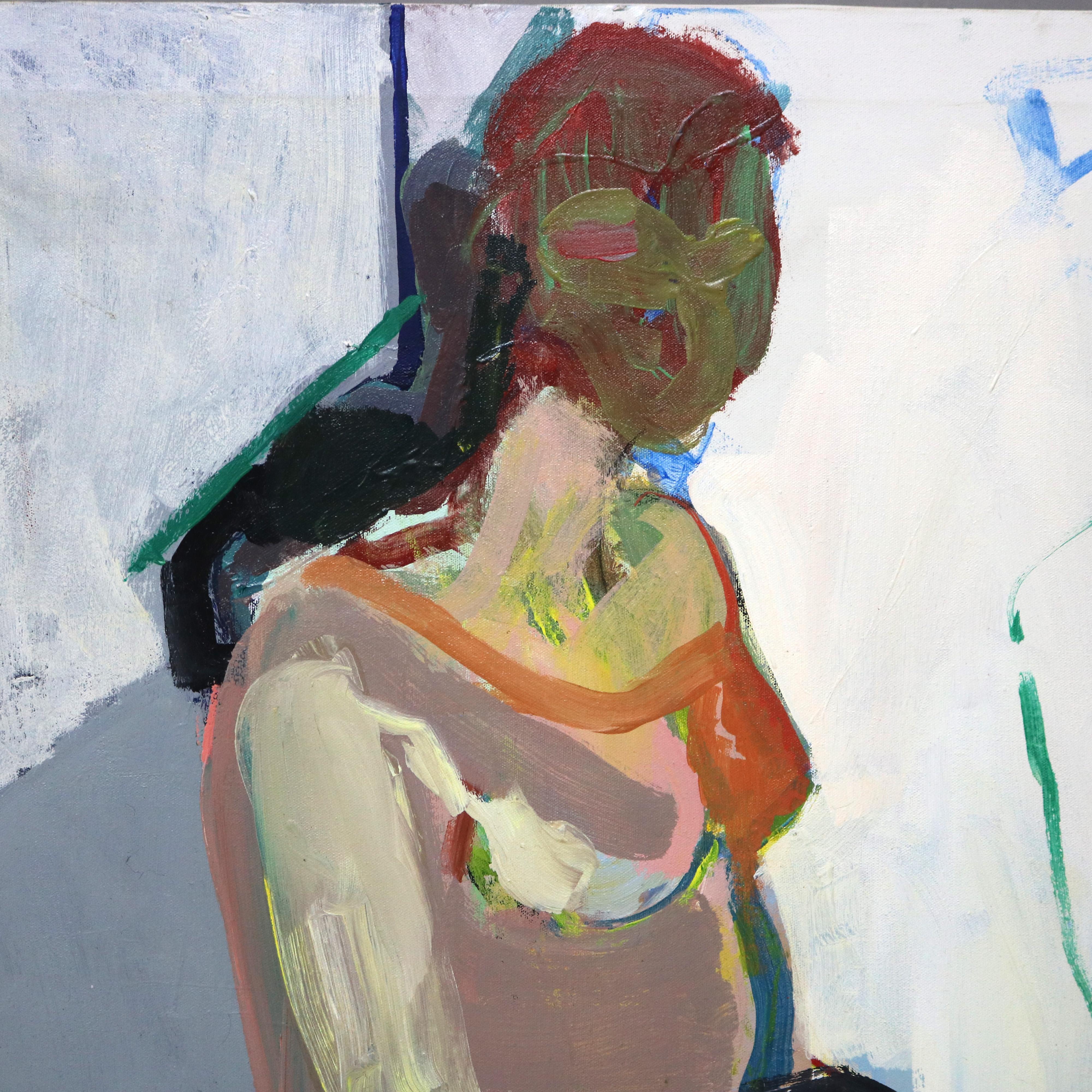 Pintura al óleo sobre lienzo, abstracta, impresionista, sobredimensionada y moderna de mediados de siglo, de mujer desnuda, firmada por Sharie Jones C1968

Medidas - 41 