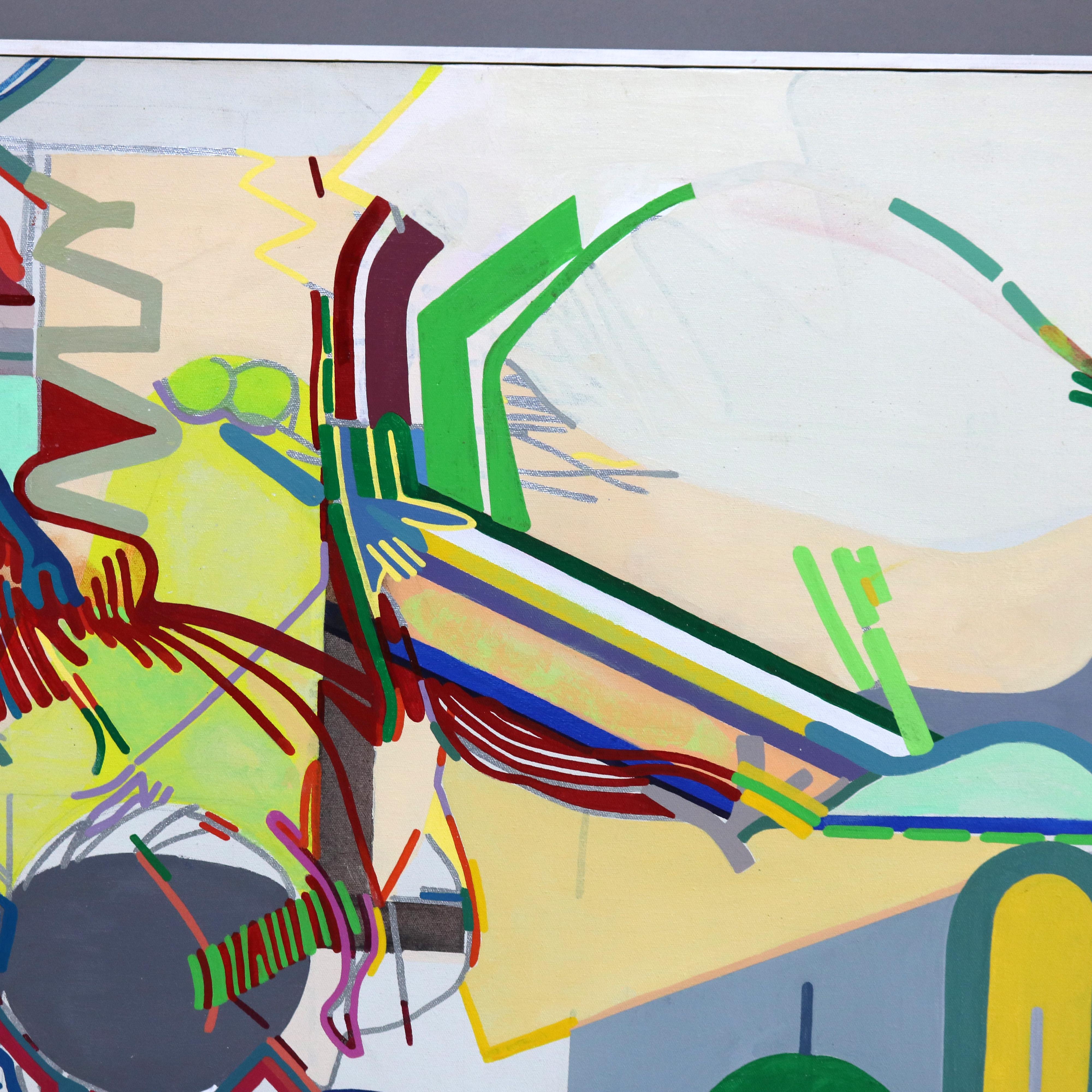 Übergroße Mid Century Modern Abstract Impressionist Öl auf Leinwand Gemälde signiert von Sharie Jones C1968

Maße - 30,5 