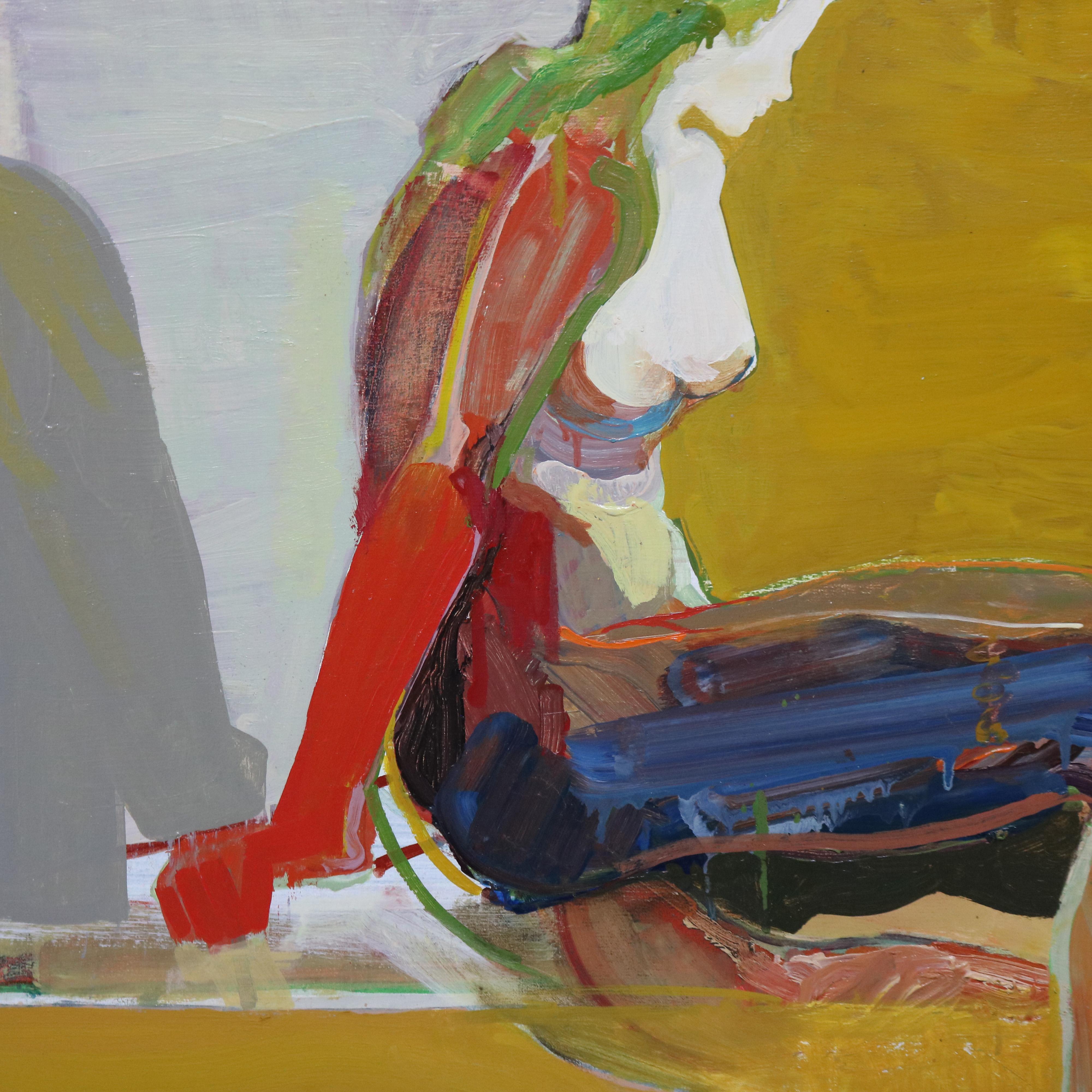 Olio astratto impressionista su tela di grandi dimensioni del Mid Century Modern, dipinto di donna nuda seduta firmato da Jones C1968

Misure - 48 