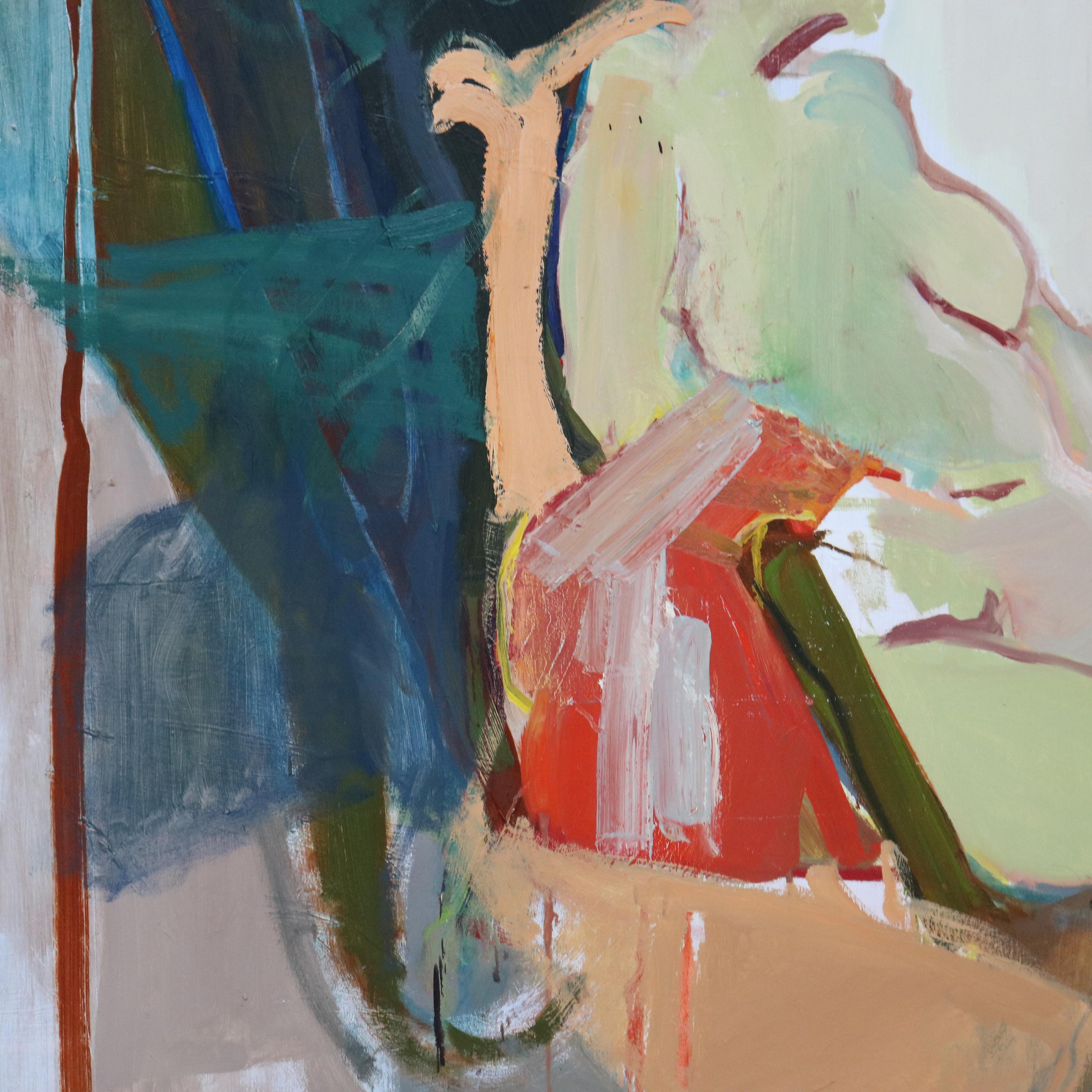 Olio astratto impressionista su tela di grandi dimensioni del Mid Century Modern, dipinto di una donna nuda seduta firmato da Jones C1968

Misure - 42 