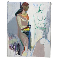 Pintura al óleo sobre lienzo abstracta impresionista sobredimensionada de mediados del siglo XX C1968