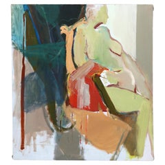 Pittura astratta impressionista su tela di grandi dimensioni del Mid Century Modern C1968