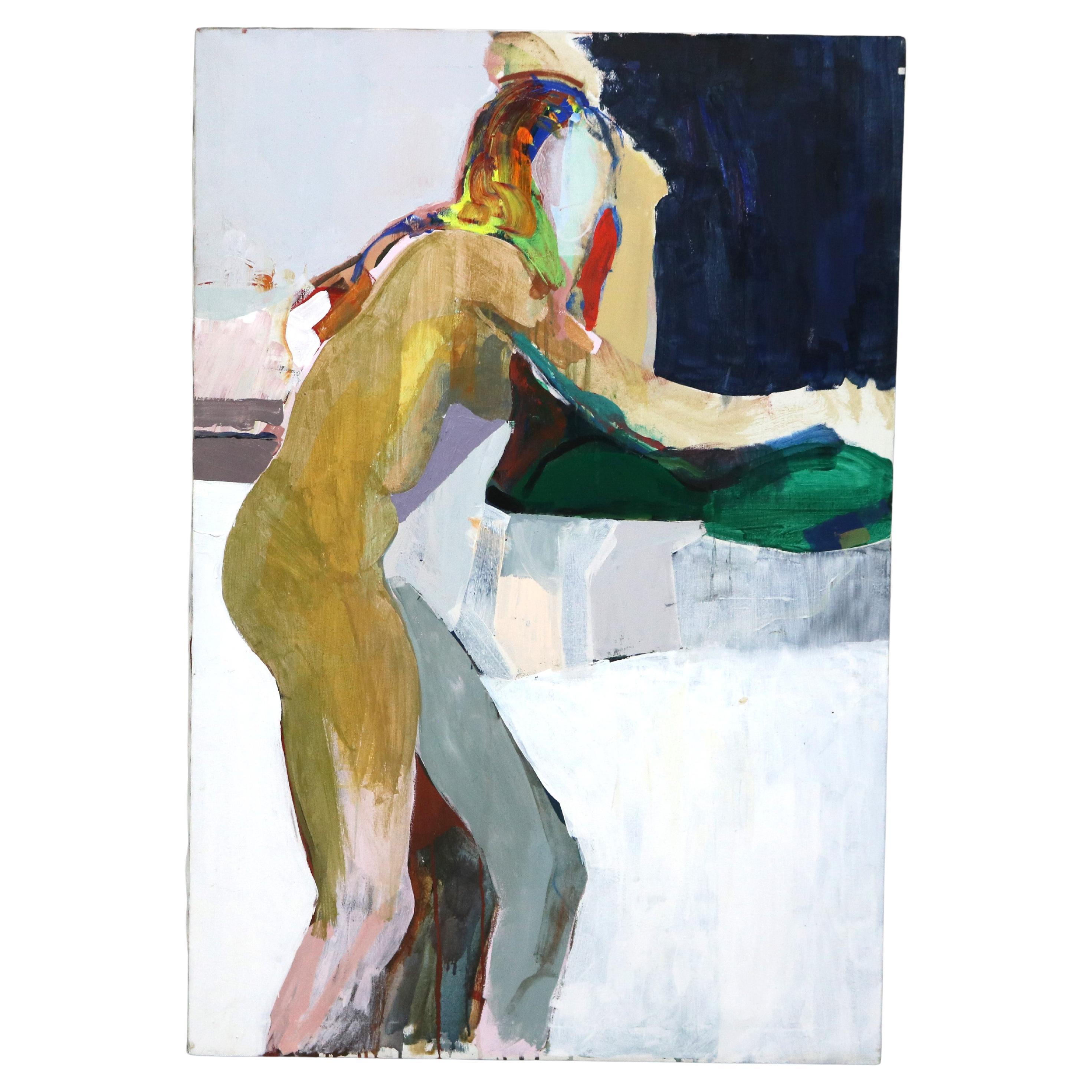 Pittura astratta impressionista su tela di grandi dimensioni del Mid Century Modern C1968