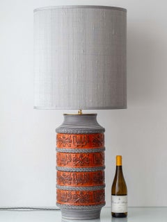Lampe de table surdimensionnée en céramique Bay Keramik, moderne du milieu du siècle, nouvel abat-jour en soie