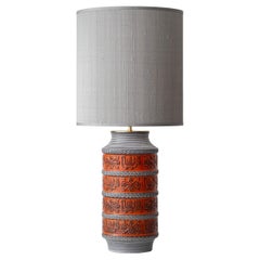 Oversized Mid-Century Modern Bay Keramik Ceramic Table Lamp, New Silk Lampshade