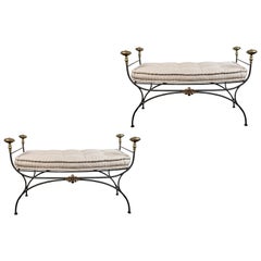 Midcentury Italian Wrought Iron Scroll Arm Bench For Sale At 1stdibs