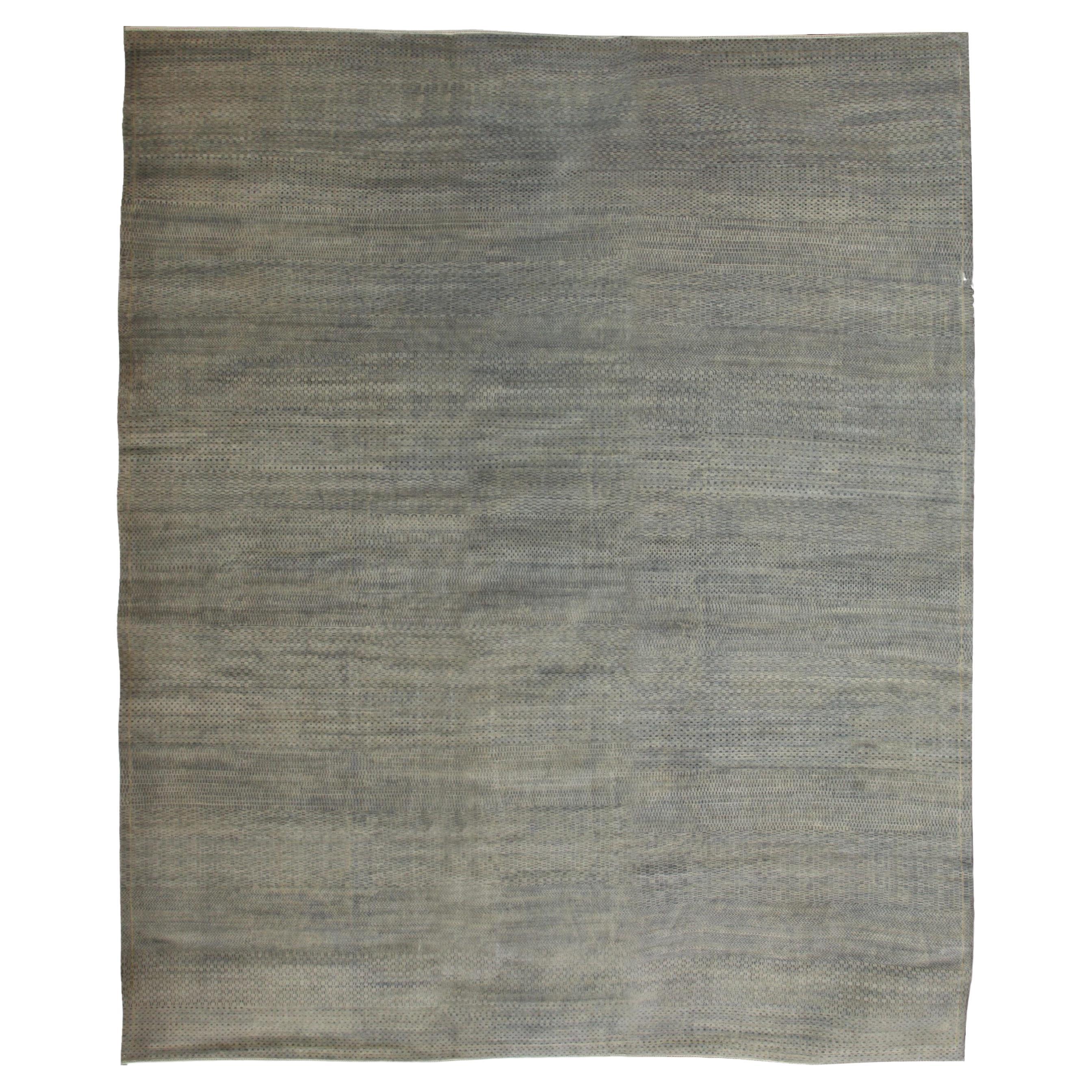 Oversized Minimalist Blue Gray Wool Rug, 14' x 14' For Sale at 1stDibs