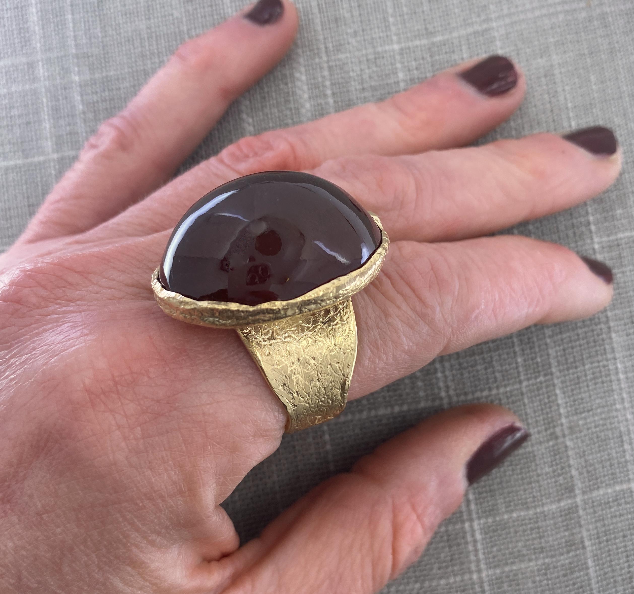 Cabochon Oversized Modern Cocktail Ring with 95 Carat Almandine Garnet in Yellow Gold