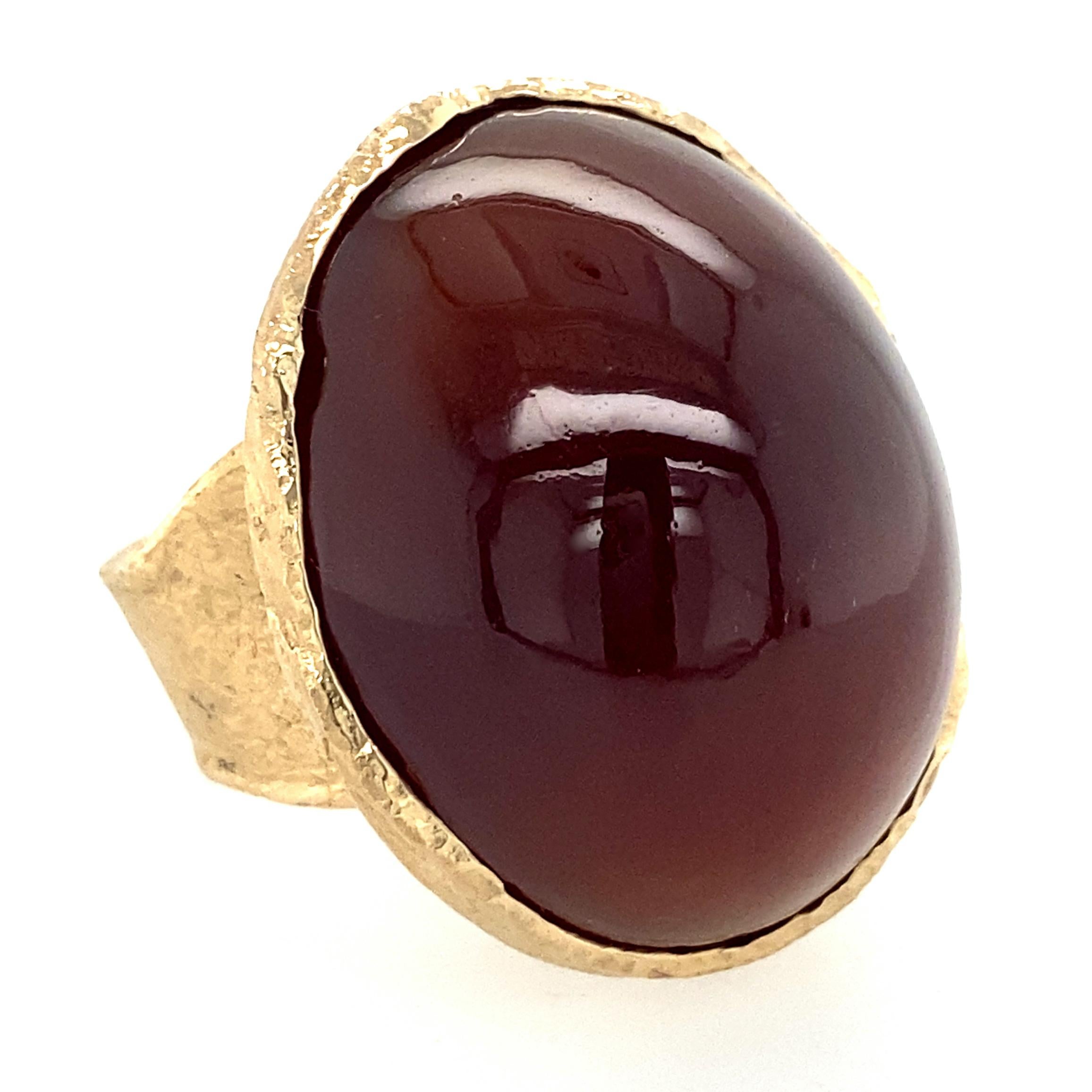 Oversized Modern Cocktail Ring with 95 Carat Almandine Garnet in Yellow Gold 2