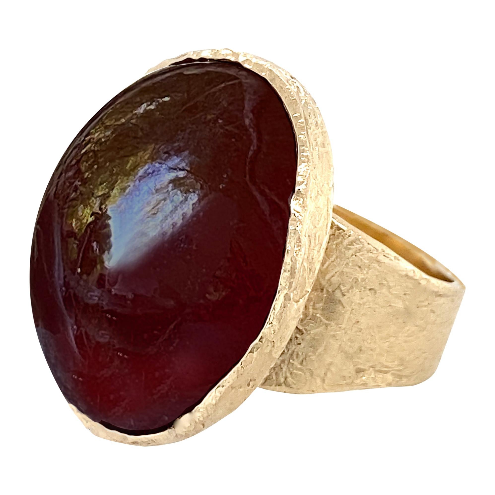 Oversized Modern Cocktail Ring with 95 Carat Almandine Garnet in Yellow Gold