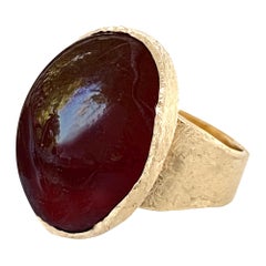 Oversized Modern Cocktail Ring with 95 Carat Almandine Garnet in Yellow Gold