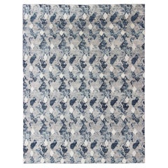 Oversized Modern Diamond Designed Indian Area Rug in Blue, Gray, and White