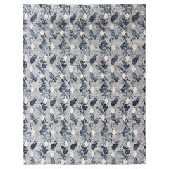 Tapis indien surdimensionné à motifs de diamants en bleu, gris et blanc