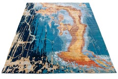 Oversized Modern Handmade Texture Wool & Silk Rug With Abstract Design In Blue