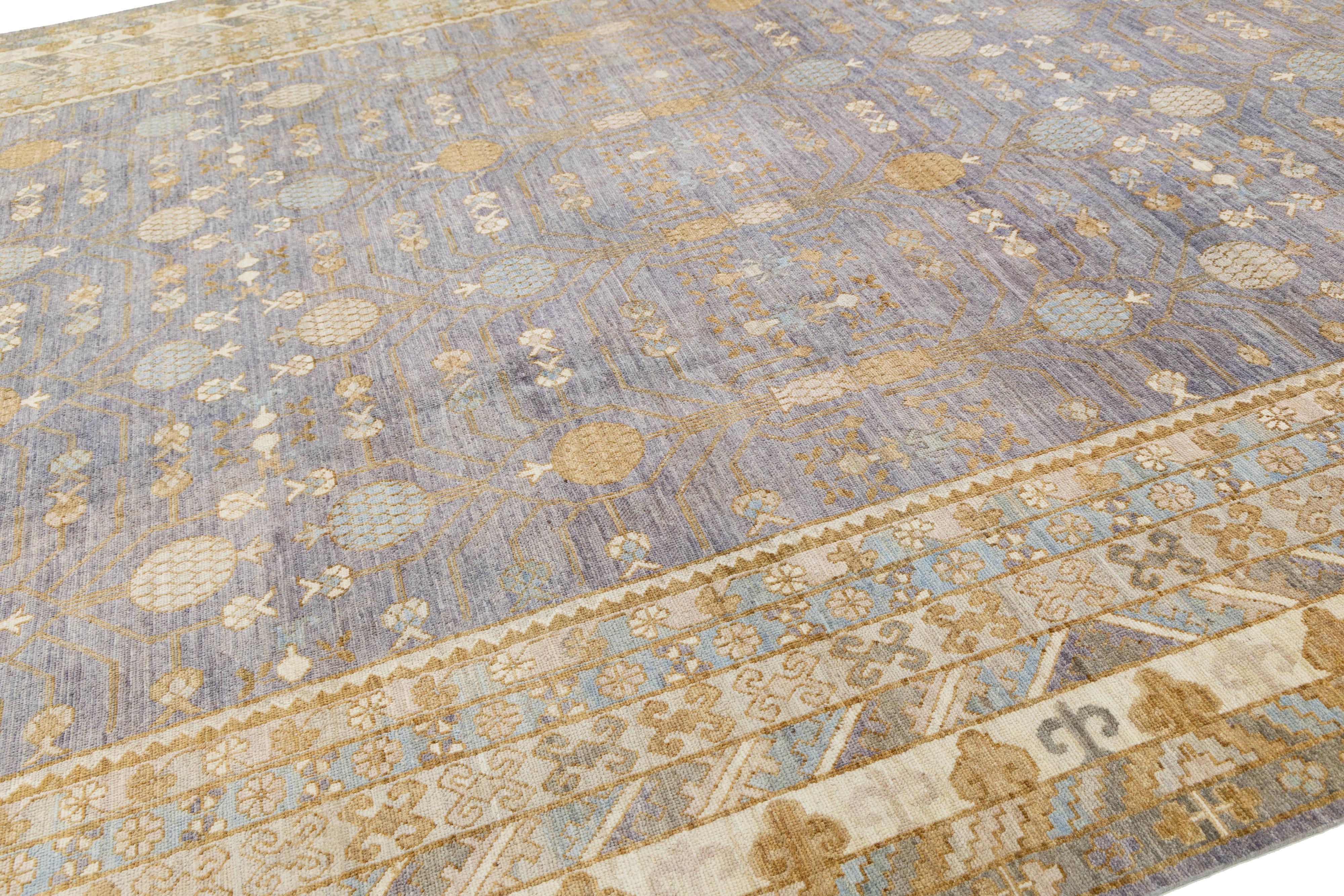 Tapis moderne surdimensionné en laine fait main style Khotan en bleu Neuf - En vente à Norwalk, CT
