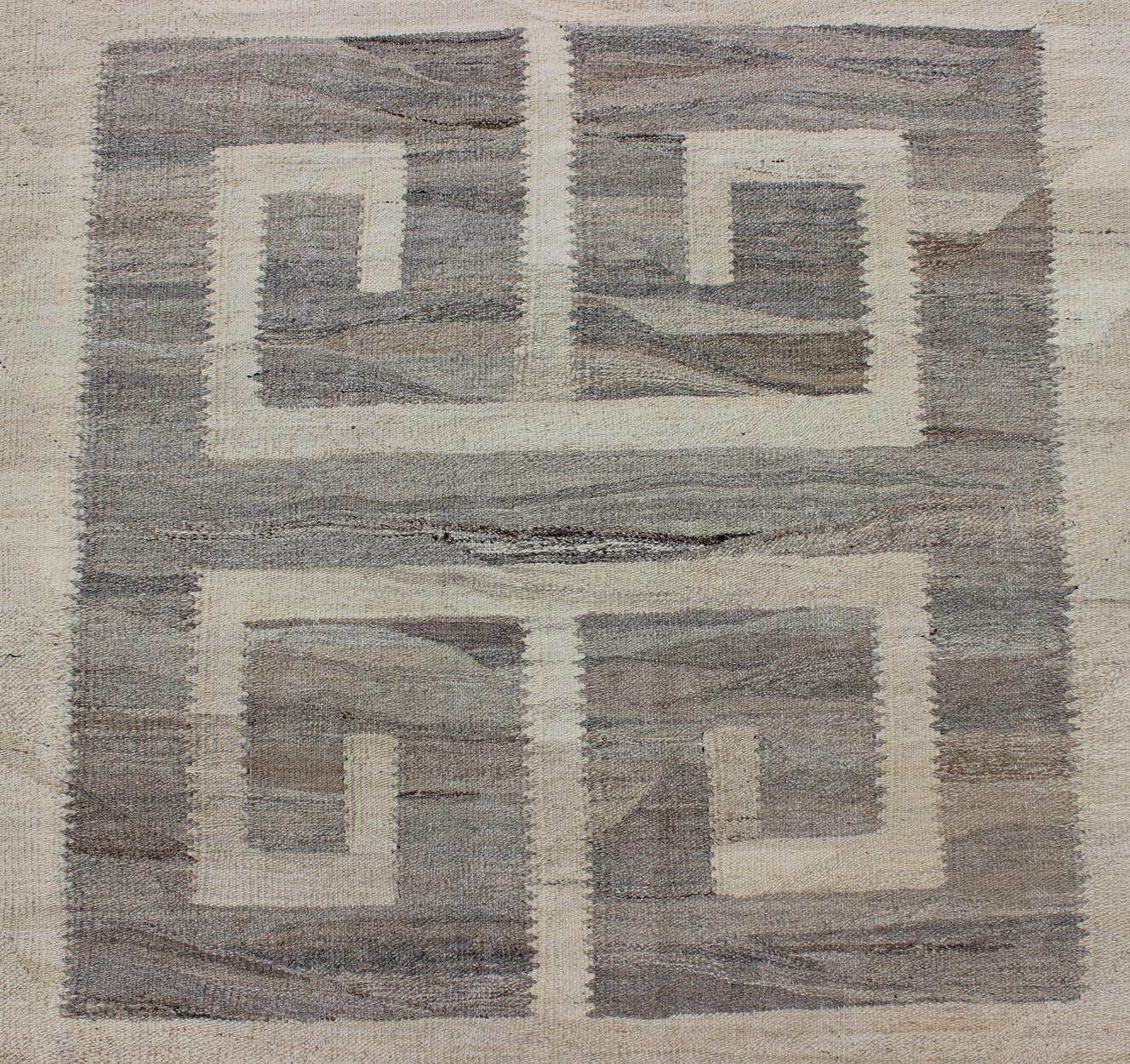 Oversized Modern Kilim with Large Scale Greek Key Design in Cream & Gray Tones For Sale 3