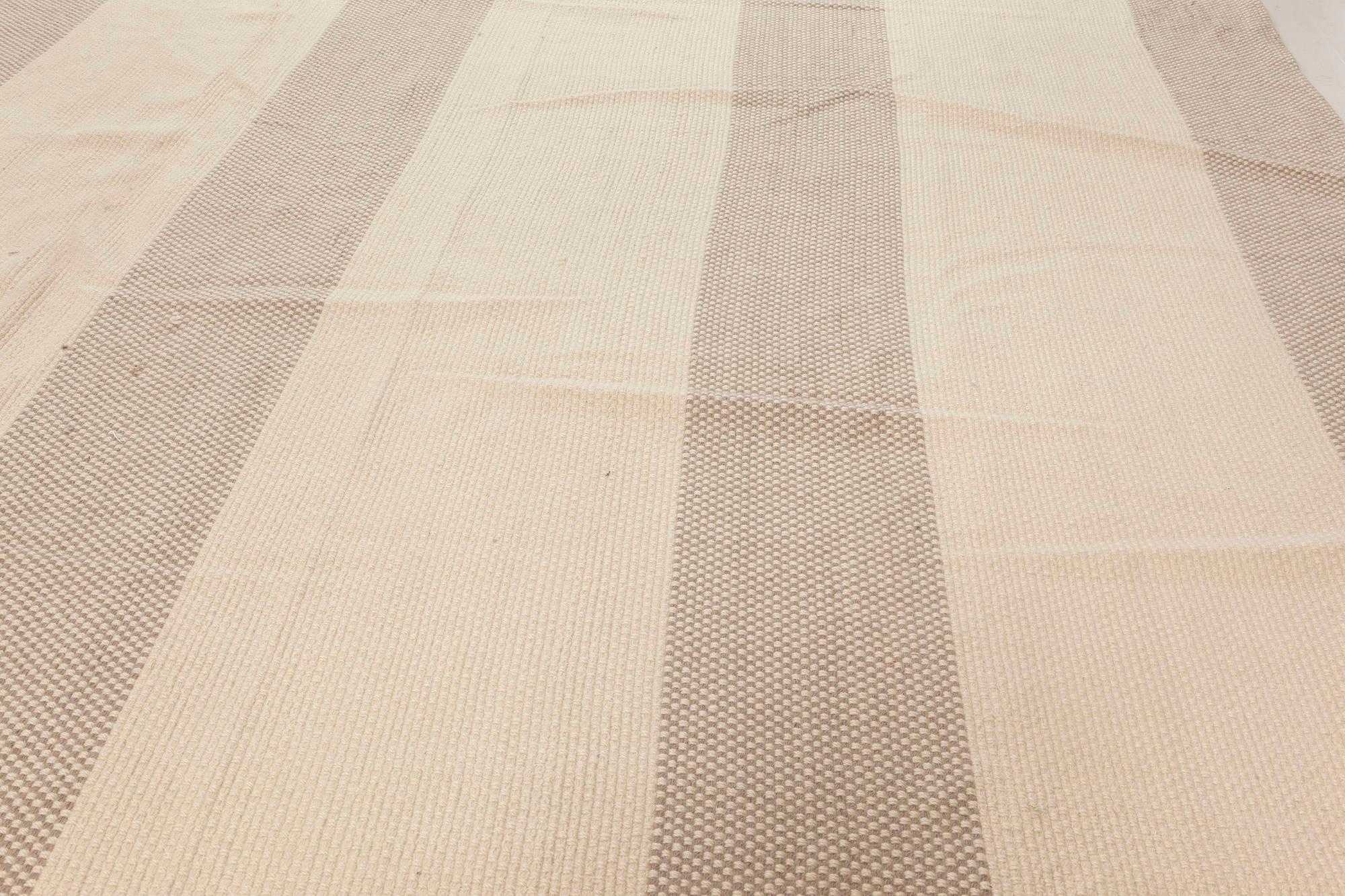 Hand-Woven Oversized Modern Striped Beige and Grey Flat-Weave Rug by Doris Leslie Blau For Sale