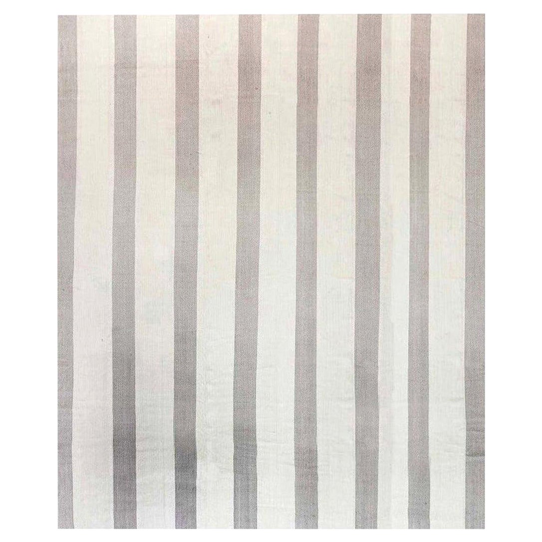 Oversized Modern Striped Beige and Grey Flat-Weave Rug by Doris Leslie Blau For Sale