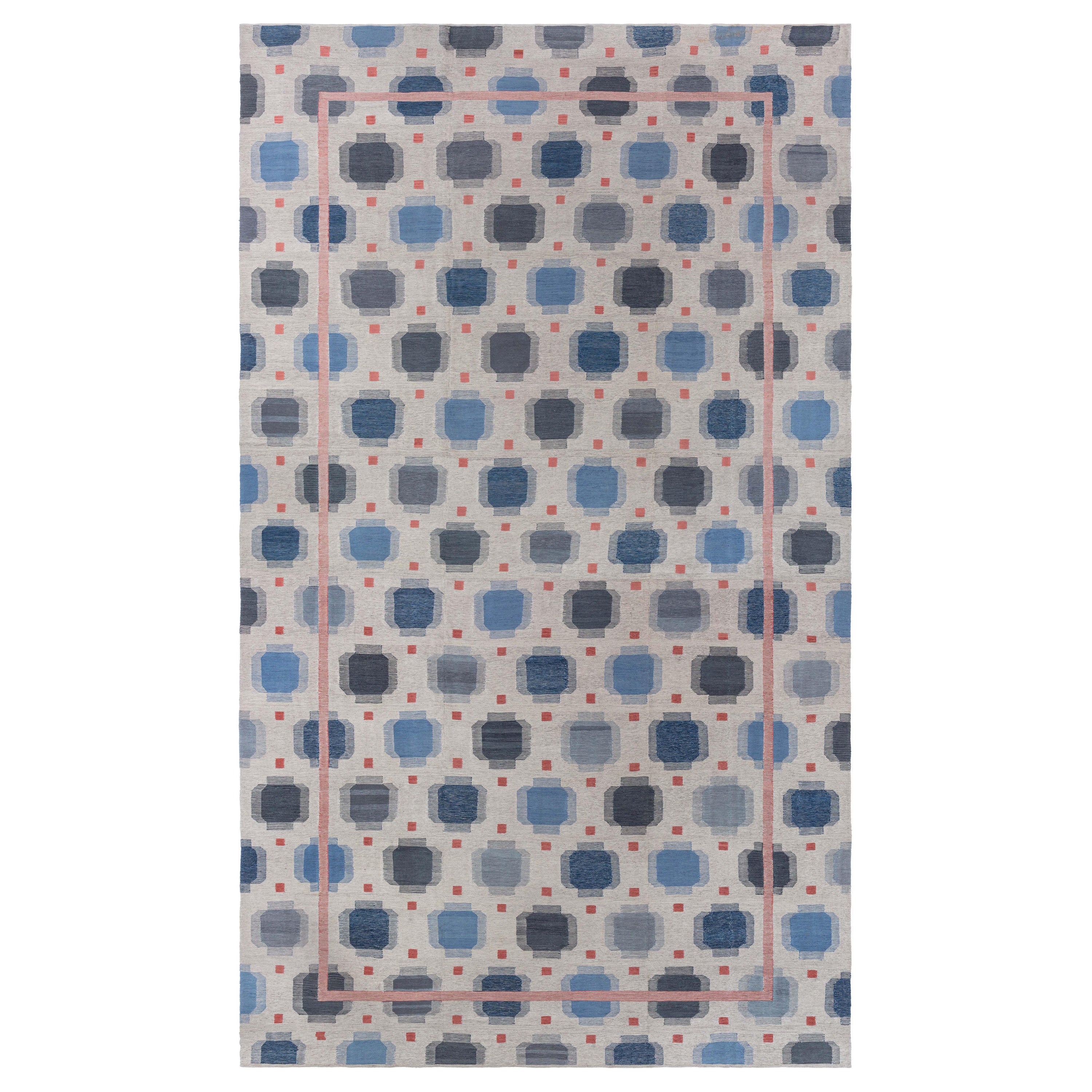 Tappeto geometrico sovradimensionato di ispirazione svedese di Doris Leslie Blau in vendita