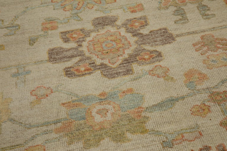Oversized Modern Turkish Oushak Rug with Brightly Colored Floral Details For Sale at 1stDibs