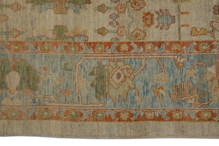 Oversized Modern Turkish Oushak Rug with Brightly Colored Floral