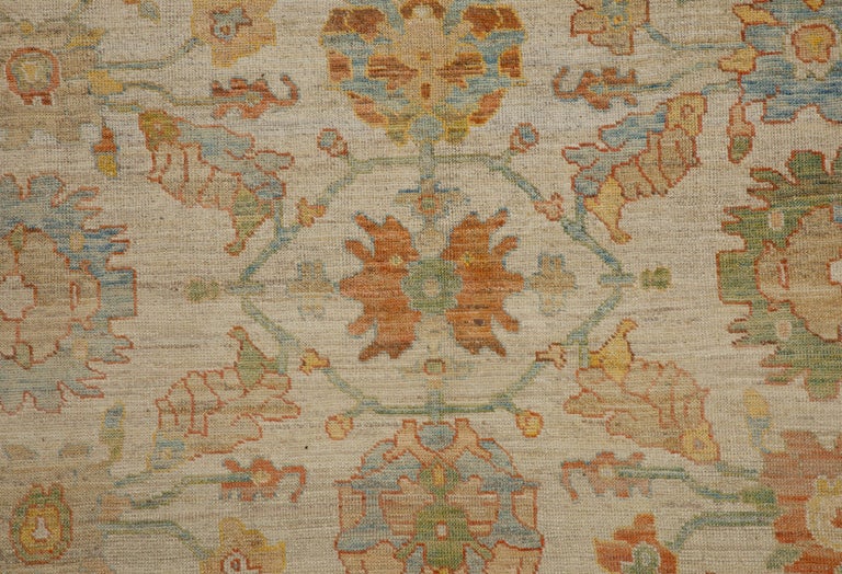 Oversized Modern Turkish Oushak Rug with Brightly Colored Floral Details For Sale at 1stDibs