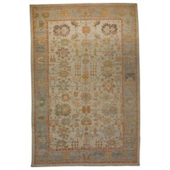 Oversized Modern Turkish Oushak Rug with Brightly Colored Floral Details